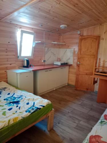 a small room with a kitchen and a bed in it at Agroturystyka u Edwarda in Karwia