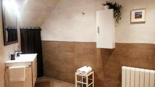 uma pequena casa de banho com lavatório e WC em Villa Natalia Loft Rural em Llanes