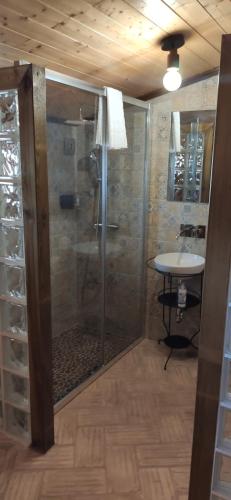 ein Badezimmer mit Dusche, Waschbecken und Toilette in der Unterkunft Familia Sequeira in São Bartolomeu de Messines