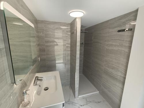 ein Bad mit einem Waschbecken und einer Dusche in der Unterkunft Villa du soleil in Les-Pennes-Mirabeau