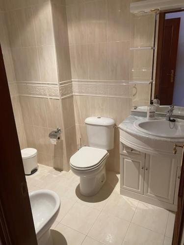 un baño con inodoro y lavabo en O Lar de Jose, en Monforte de Lemos