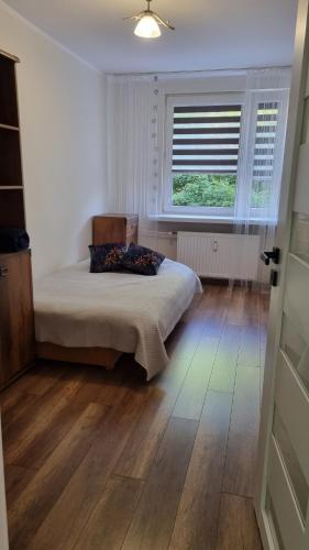 a bedroom with a bed and a window at Mieszkanie Grunwaldzka in Olsztyn