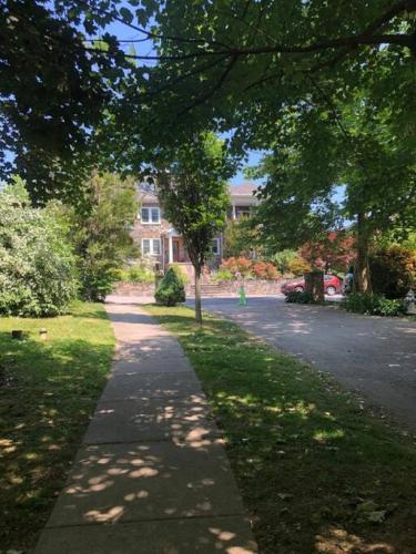 a tree lined street in front of a house at 5 Star Penthouse King Deck AC Train in Narberth