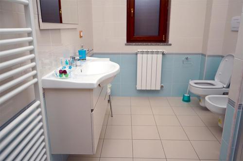 a bathroom with a sink and a toilet at LE MIMOSE in Spezzano Albanese