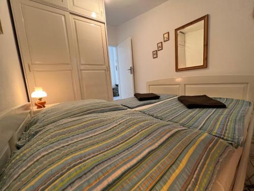 a bedroom with a bed with a mirror on the wall at Emko Apartmens Vir in Vir