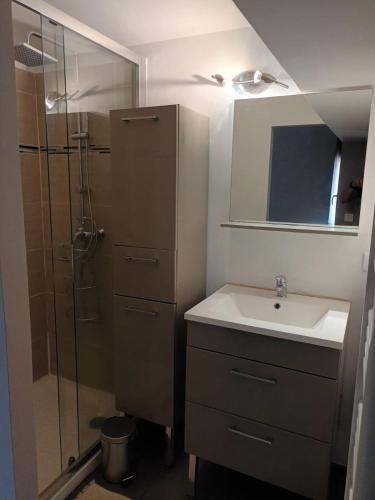 une salle de bain avec un lavabo et une douche dans l'établissement Le Cabanon, à Maussane-les-Alpilles