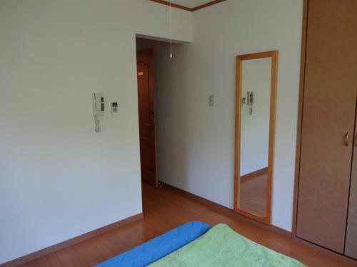 an empty room with a mirror and a door at Mantenbo in Hachijo