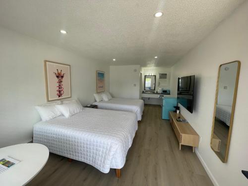 Double Room في Lake City: غرفة فندقية بسريرين وتلفزيون بشاشة مسطحة