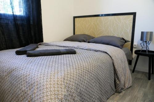 un lit avec deux oreillers dessus dans l'établissement Mars, à Saint-Quentin