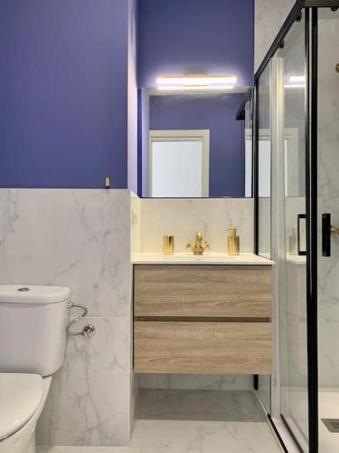 a bathroom with a toilet and a sink and a shower at ATICO PASEO DE ALMERÍA in Almería