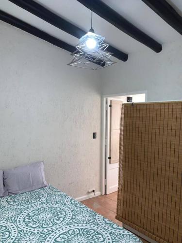 - une chambre avec un lit et un ventilateur de plafond dans l'établissement Casona centrica alameda Mendoza, à Mendoza