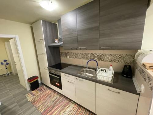 a kitchen with a sink and a counter top at Apartman Stela in Nin
