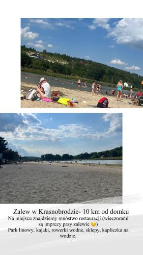 two pictures of a beach with people on the sand at DOMEK LETNISKOWY POD BRZOZAMI na Roztoczu wśród lasów, Zamość, Krasnobród, Zwierzyniec in AdamÃ³w