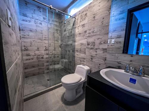 a bathroom with a toilet and a sink at Hotel Boutique Veracruz termales in Santa Rosa de Cabal