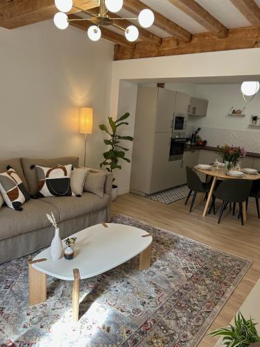 un salon avec un canapé et une table dans l'établissement Maison de caractère au coeur du Castelviel à Albi, à Albi