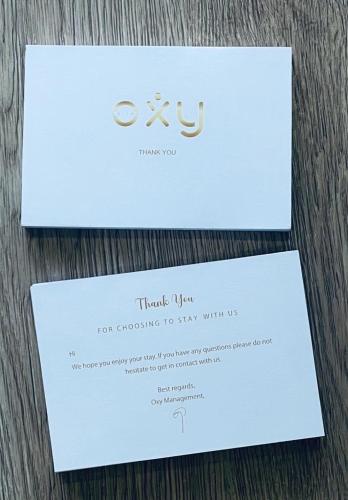 a thank you card for choosing to stay with us at oxy suites 1-03 at Shop House Meisterstadt Pollux Habibie in Batam Center