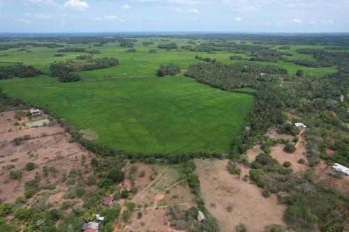 an aerial view of a large green field at Ranakeliya Lodge - Yala in Yala