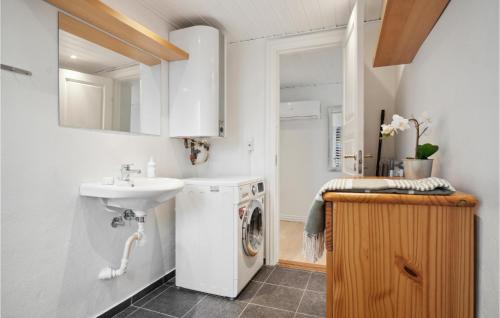 y baño con lavabo y lavadora. en Nice Apartment In Sams With Wifi, en Onsbjerg