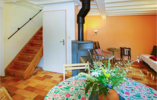 un salon avec une table et une cheminée dans l'établissement Gorgeous Home In Plan De Baix, à Plan-de-Baix