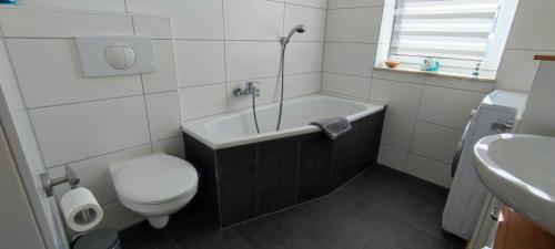 Ένα μπάνιο στο Ferienwohnung am Schweriner Außensee
