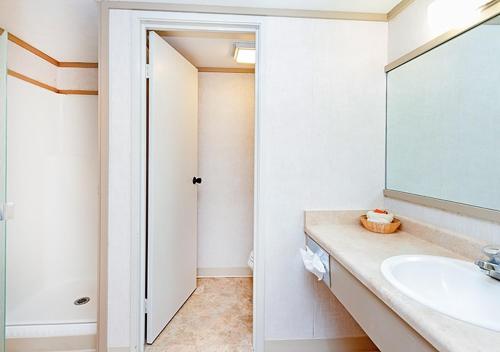 ein Bad mit einem Waschbecken und einem Spiegel in der Unterkunft Mountainside Inn 211 Hotel Room in Telluride
