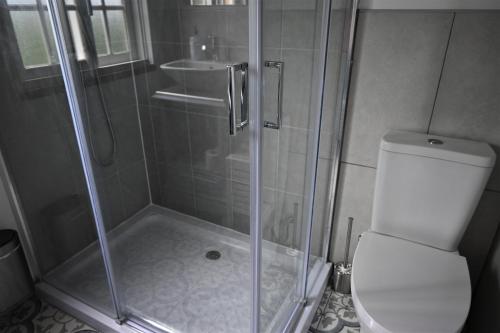 a bathroom with a shower and a toilet at Quinta Ecológica da Peneda Agroturismo by Peneda ecofarm in Arcos de Valdevez