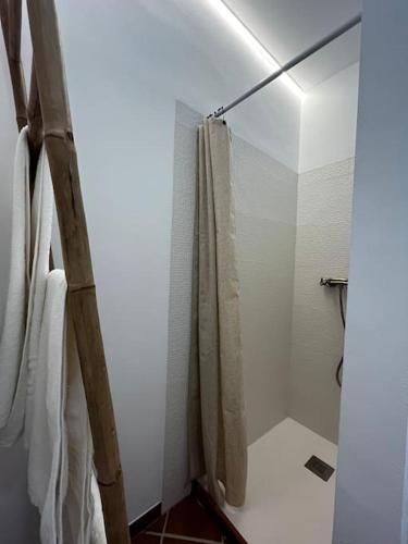 a bathroom with a shower with a shower curtain at Suite en el corazón de Doñana in El Rocío