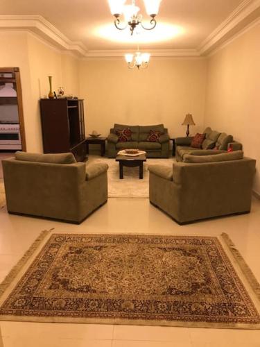 a living room with two couches and a rug at 2 Bed Room Apparment in Amman - Der Ghbar in Amman