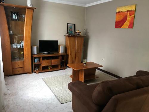 a living room with a couch and a tv at Recanto do Lameiro in Monção
