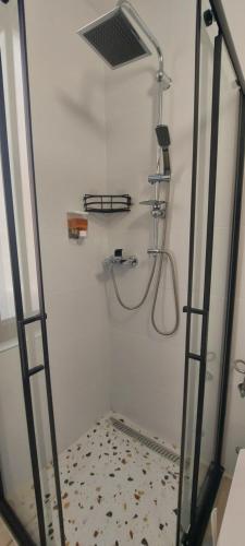 a shower with a glass door in a bathroom at Atonika Apartments Bitola in Bitola