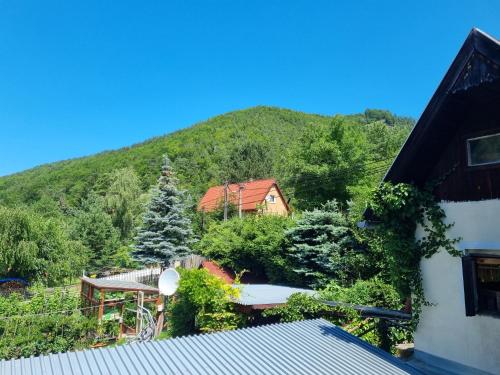 een uitzicht op een huis met een berg op de achtergrond bij Villa Remata in Handlová