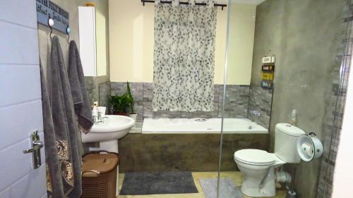 a bathroom with a toilet and a sink and a shower at Sonvanger 2 in Paarl