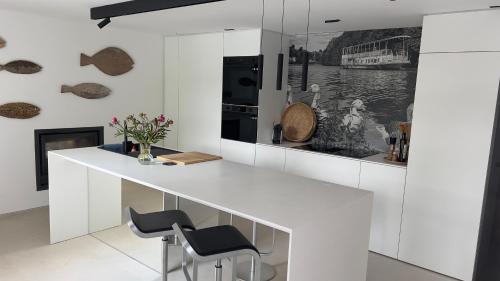 Η κουζίνα ή μικρή κουζίνα στο Pieds dans l'eau Private Wellness Bordure de Meuse