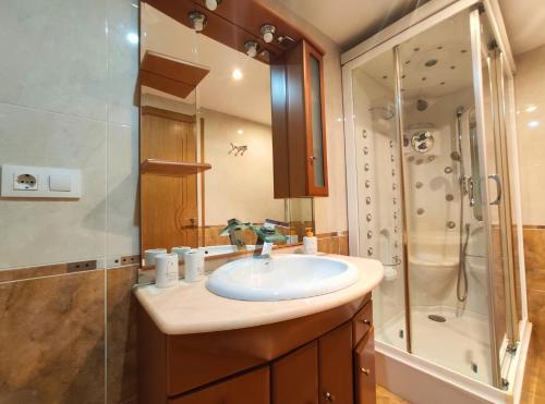 a bathroom with a sink and a shower at Casa-Nova 2 in Sarria