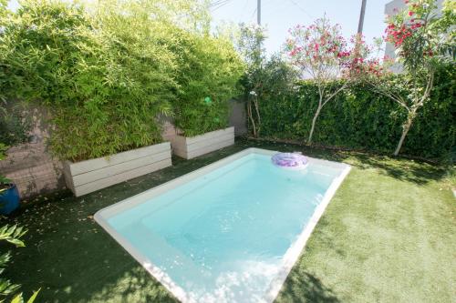 una piscina con un frisbee en un patio en Maison Manon, Piscine - Clim - Jardin, en Arles