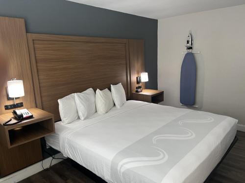een groot bed in een hotelkamer met 2 lampen bij Quality Inn Chesapeake in Chesapeake