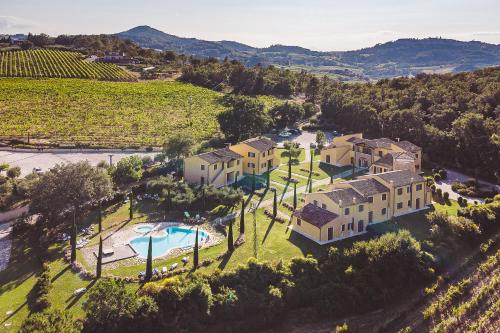 an aerial view of a villa in a vineyard at Borgo del Faggio - Case Vacanza in Montepulciano