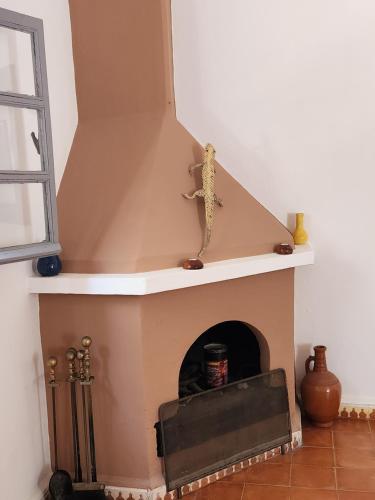 a fireplace with a lizard sitting on top of it at Villa Al Kharoube in Essaouira