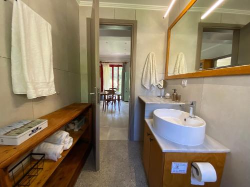 y baño con lavabo y espejo. en Cozy 2-bdrm-house with garden and view, Katouna Home III, en Katouna