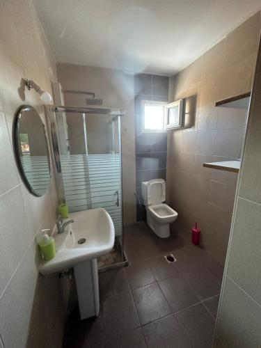 a bathroom with a sink and a toilet at Lion Village in Skala Fourkas