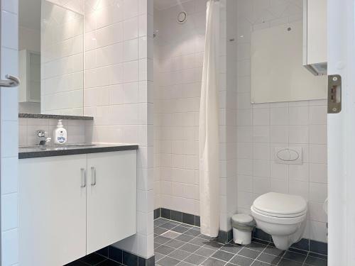 コペンハーゲンにあるCozy One Bedroom Apartment On Edvard Thomsens Vej,の白いバスルーム(トイレ、シンク付)