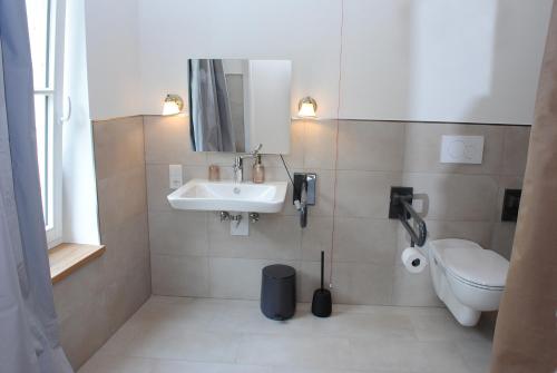 a bathroom with a sink and a toilet at Landhaus Gräfendhron in Gräfendhron