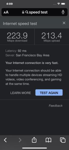 a screenshot of the internet speed test text on a phone at Nice Studio w/ AC near Kehena Beach and lava fields in Kehena