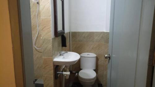 a small bathroom with a toilet and a sink at Hotel Arda Bali in Negara