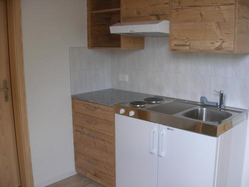 eine Küche mit einer Spüle und einer Arbeitsplatte in der Unterkunft Gasthof Rössli in Wyssachen