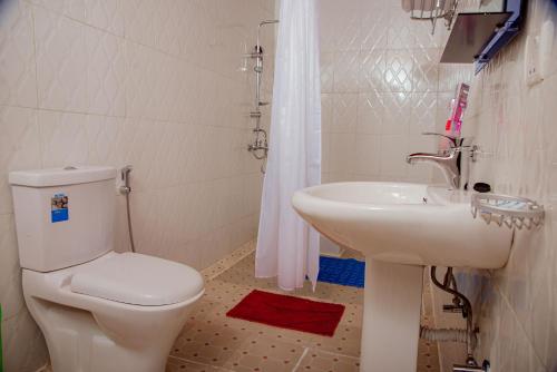 a bathroom with a toilet and a sink at KIGUFI HILL, Agape Resort & Kivu Edge in Gisenyi