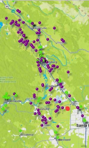 a map of the trail with purpleberries on it at Wine Country - Country home 