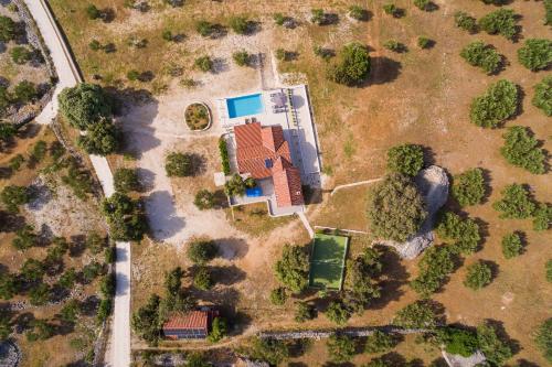 an aerial view of a house with a pool at House Blato in Postira