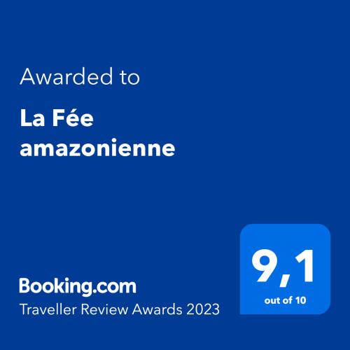 a screenshot of a cell phone with the text awarded to la ice amazonetime at La Fée amazonienne in Rivière-Pilote