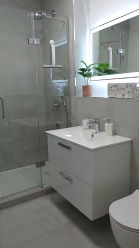 y baño con lavabo, ducha y aseo. en Apartman Katarina, en Split